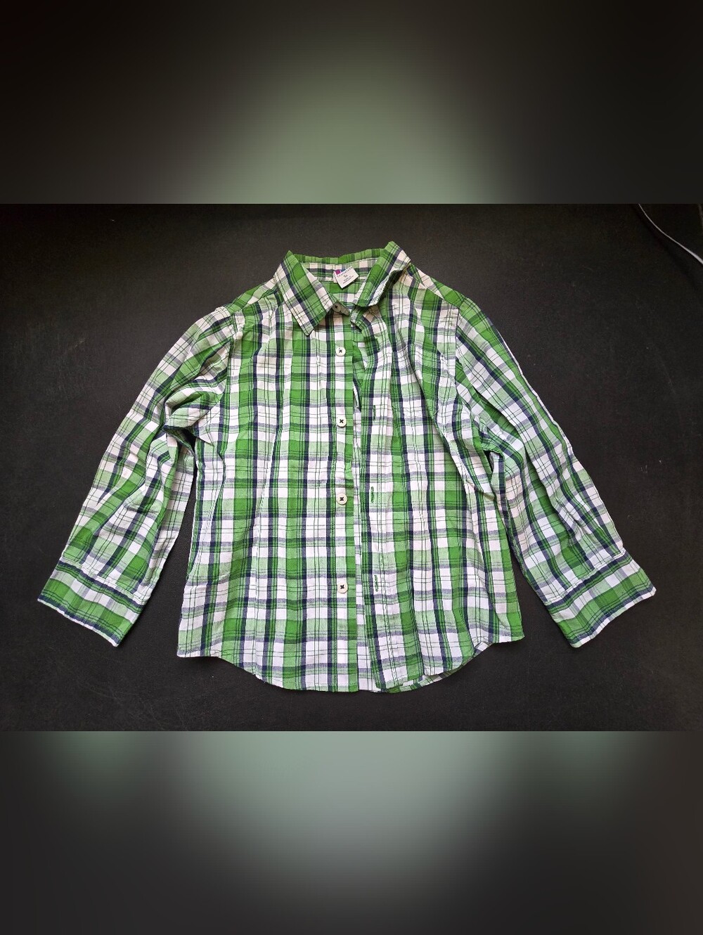 Green Plaid Button-Down Kids Shirt. 5T